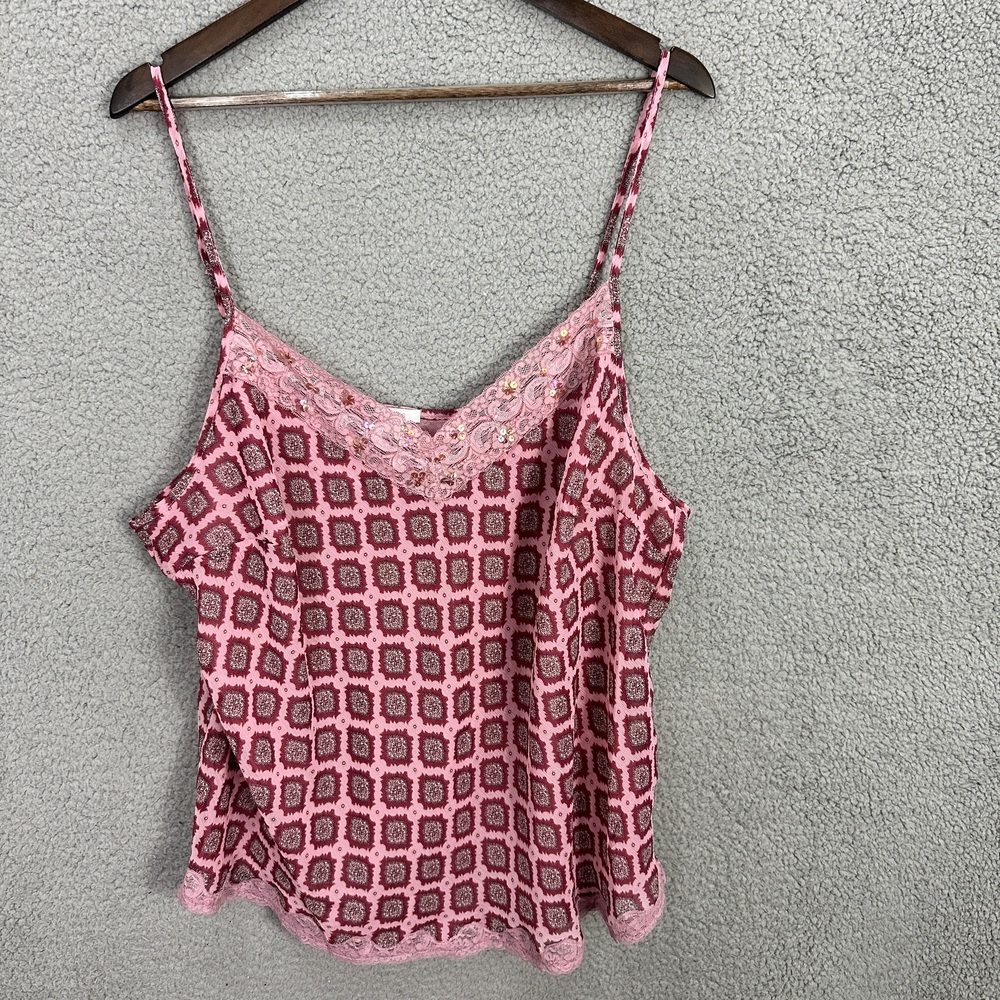 Apt 9 Womens 3X Pink Lace Trim Tank Top Cami Geometric Print Boho Fairy Y2K